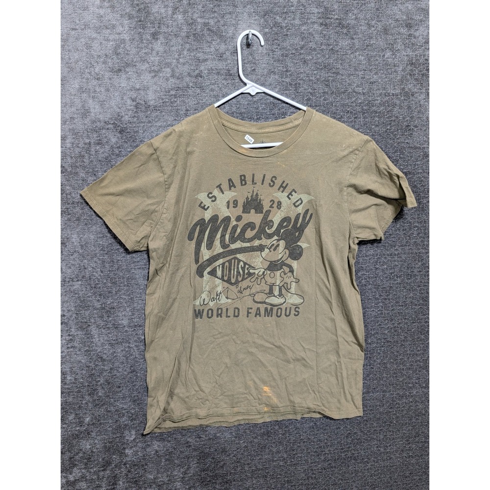 Disney Mickey Mouse World Famous Graphic T-Shirt Olive Green XL 1948